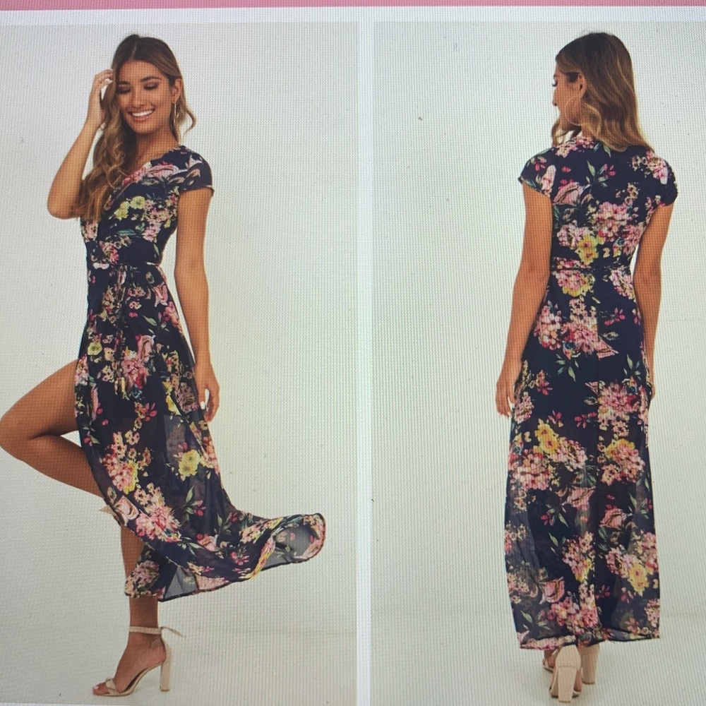 Navy Blue Floral Print Dress